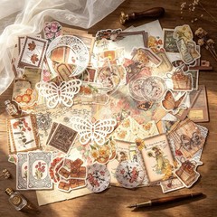 200Pcs Vintage Scrapbook Paper Sticker Kit, Nature Flowrs Scrapbooking Decals fo