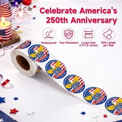 500 PCS 1.89″ Patriotic 250th Independence Anniversary Stickers Roll Round Ameri