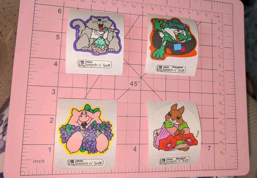 Vintage Trend Scratch N Sniff Stickers Lot Frog Pig Bunny Cat Strong Scent
