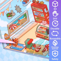 4 Sticker Books, 32 Sets DIY 3D Sticker Scene , Design Your Own Houses, Building