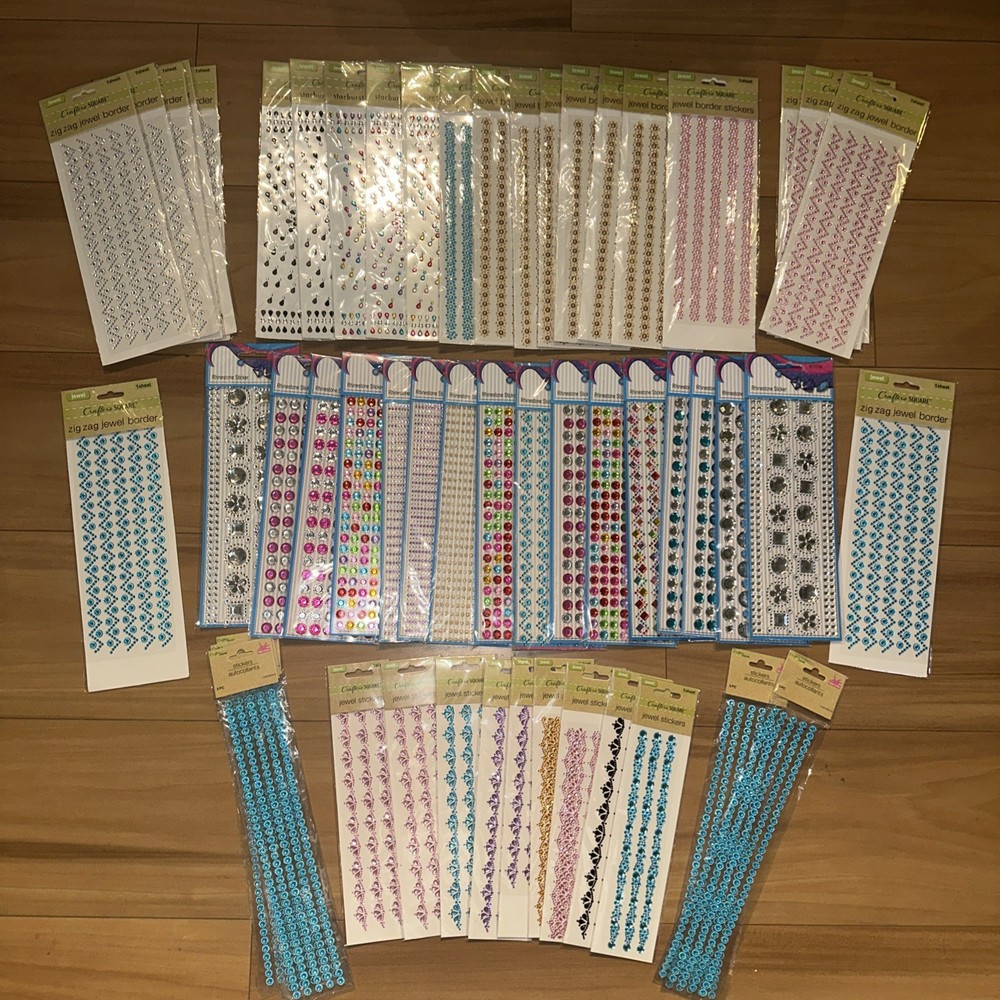 Lot Of 54 New Jewel Border Stickers Gemstone Multicolored adhesive Packs