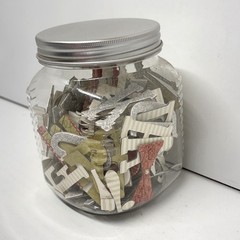 Plastic Jar of Hard Board Patterned Craft & Scrapbook Alphabet Letters w/Glitter