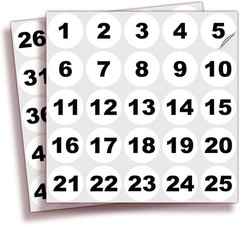 White Number Stickers 1 to 50 – 1.5-inch Vinyl Decals for Organization