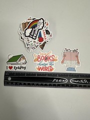 lot of 54 book themed stickers-colorful- books-cats-tea-I love reading stickers