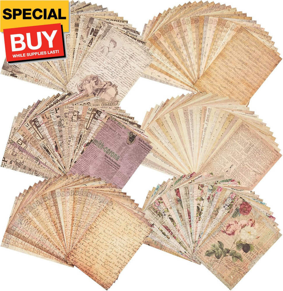 180 Sheets of Scrapbook Paper, Vintage Journaling Scrapbooking Supplies Craft Ki