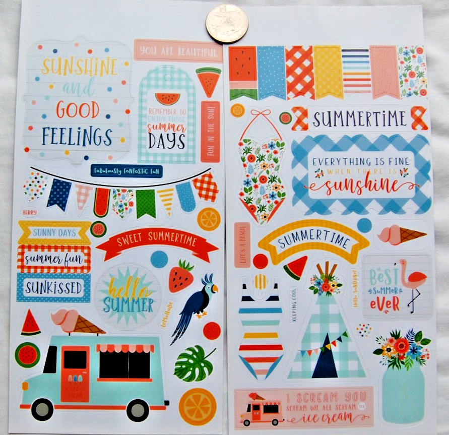 2 sheets SUMMERTIME stickers swimsuit ice cream truck flower banner tepee summer