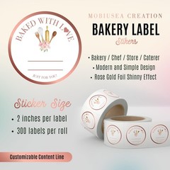 Mobiusea Creation Rosegold Baked with Love Stickers | 2 Inch 300pcs Packaging La