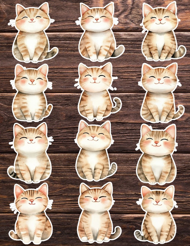 Cute Striped Kitten Die Cut Vinyl Stickers Set Scrapbooking Laptop Water Bottle