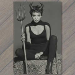 STICKER Devil Horns Girl Pitchfork Black Outfit Dark Whimsical Halloween Style
