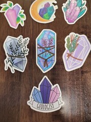 STICKERS x 10 Positive Crystal Plants Moon Crystals Purple Pink Geo CR4