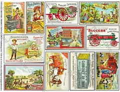 Advertising, Vintage Trade Card Tags, Antique General Store, 2 Sticker Sheets