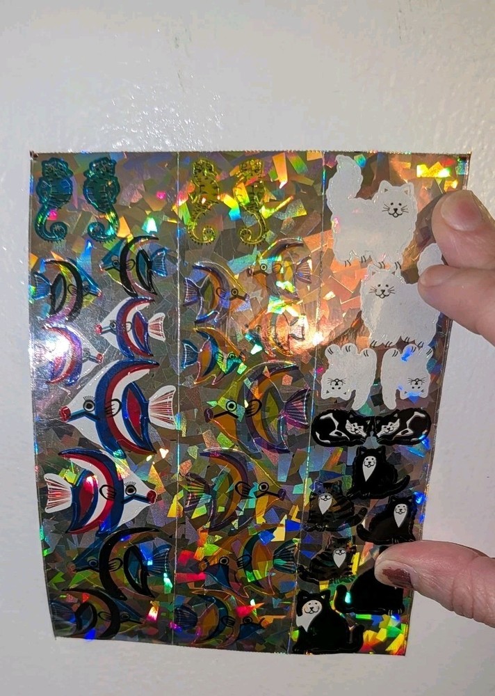 Vintage Stickers Early Sandylion ?? Prism Cats Fish Seahorse Large Sheet