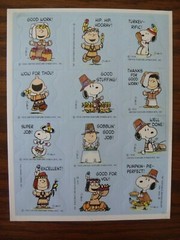 VINTAGE HALLMARK THANKSGIVING STICKERS Sheet PEANUTS GANG SNOOPY Woodstock