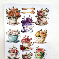 Violette Rosie Teatime Stickers Teacup Roses Junk Journal Collage Scrapbooking