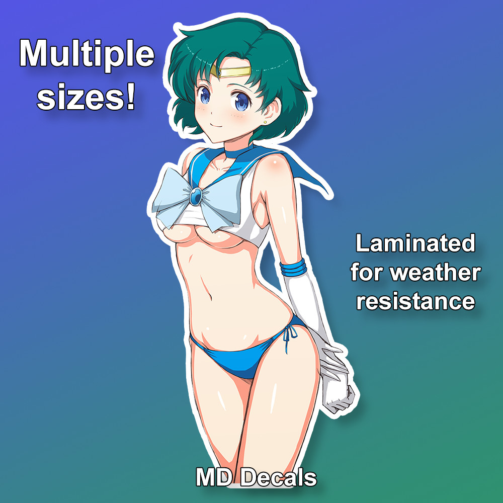 Sailor Mercury sticker, anime girl laminated glossy vinyl waterproof Sailor Moon