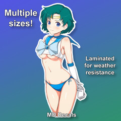 Sailor Mercury sticker, anime girl laminated glossy vinyl waterproof Sailor Moon