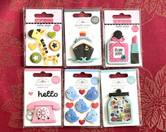 #D19- LOT 6 PACKAGES DOODLE-POPS 3D STICKERS GIRAFFE SHIP LIPSTICK PHONE BIRDS