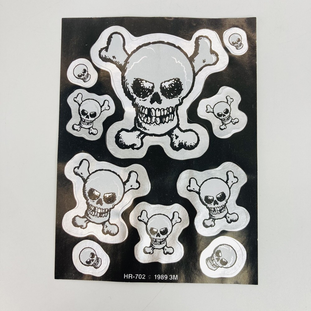 Vintage 1980’s 3M Skull & Crossbones Sticker Sheet 1989 Halloween