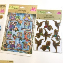Crafters Square Sticker LOT Butterflies Boho Owls Hummingbird Cactus Tropical