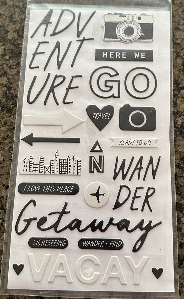 American Crafts Thickers WANDER Crate Paper Here + There Travel Epoxy Stickers