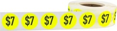 $7 Price Stickers Fluorescent Yellow .75 Inch Round Circle Dots 500 Total Adh…
