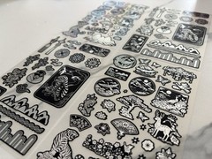 Korean Traditional Keychain + PET Sticker Sheet Set Black White Kawaii Gift