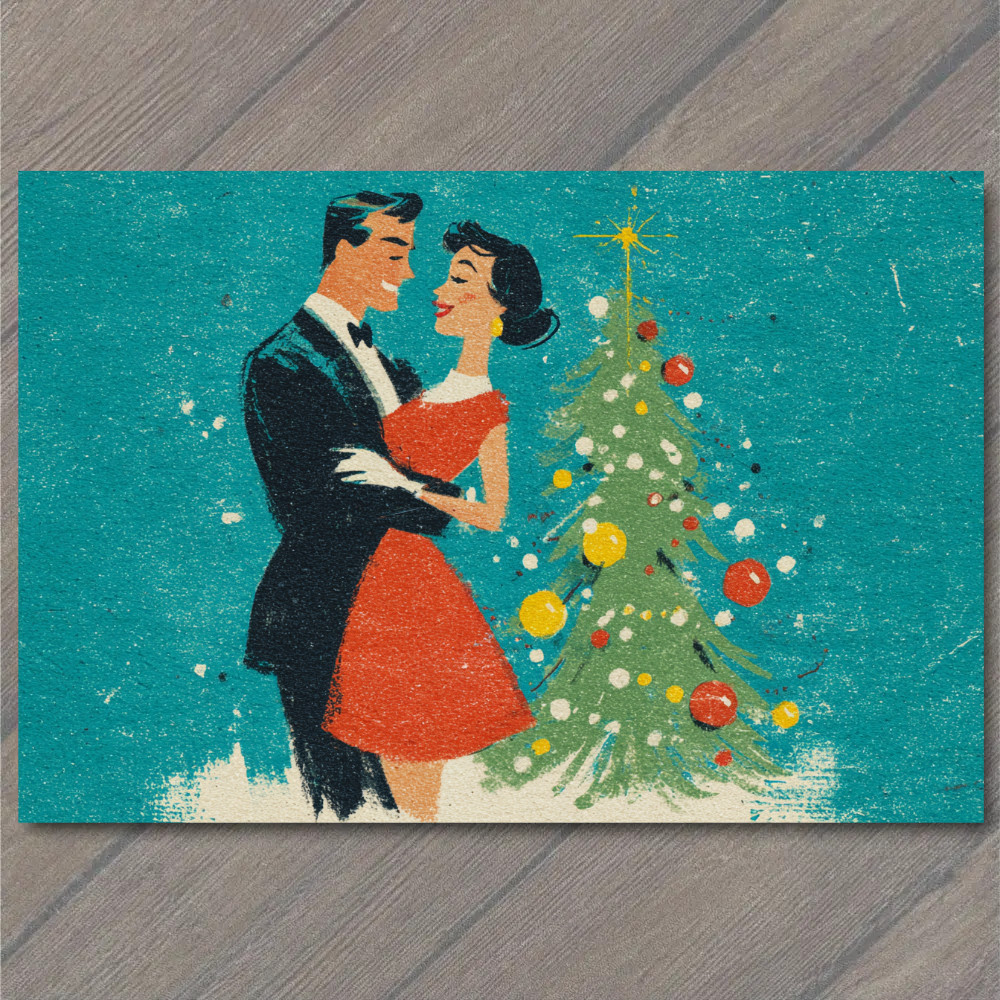 STICKER Retro Christmas Couple Dancing Holiday Tree 1950s Love Festive Joy