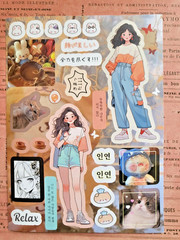 Kawaii Anime Girl Sticker Sheet Matte Japanese Korean Text Deco Journaling
