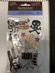 Rock Star Musician 3D Stickers 10 Pieces Guitar Drums Black Skull Microphone