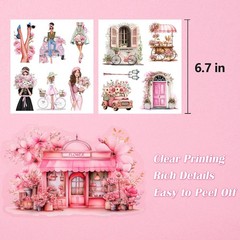 Paris Journaling Sticker Set, 18 Sheets PET Junk Journal Stickers, Pink French T