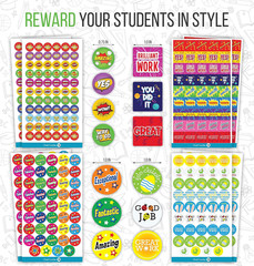 Teacher Reward Stickers – 1380 Pcs, 22 Sheets of Premium Reward Stickers, Colorf