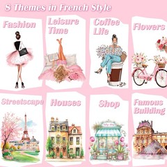 Paris Journaling Sticker Set, 18 Sheets PET Junk Journal Stickers, Pink French T