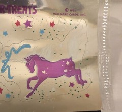 Vtg Hallmark Unicorn Stickers Silver Mylar Foil Razzle Dazzle 1984 Stick-r-Treat