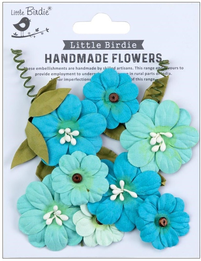 Fiorella Paper Flowers – Arctic Ice, 12/pkg, scrapbook -Little Birdie CR91303
