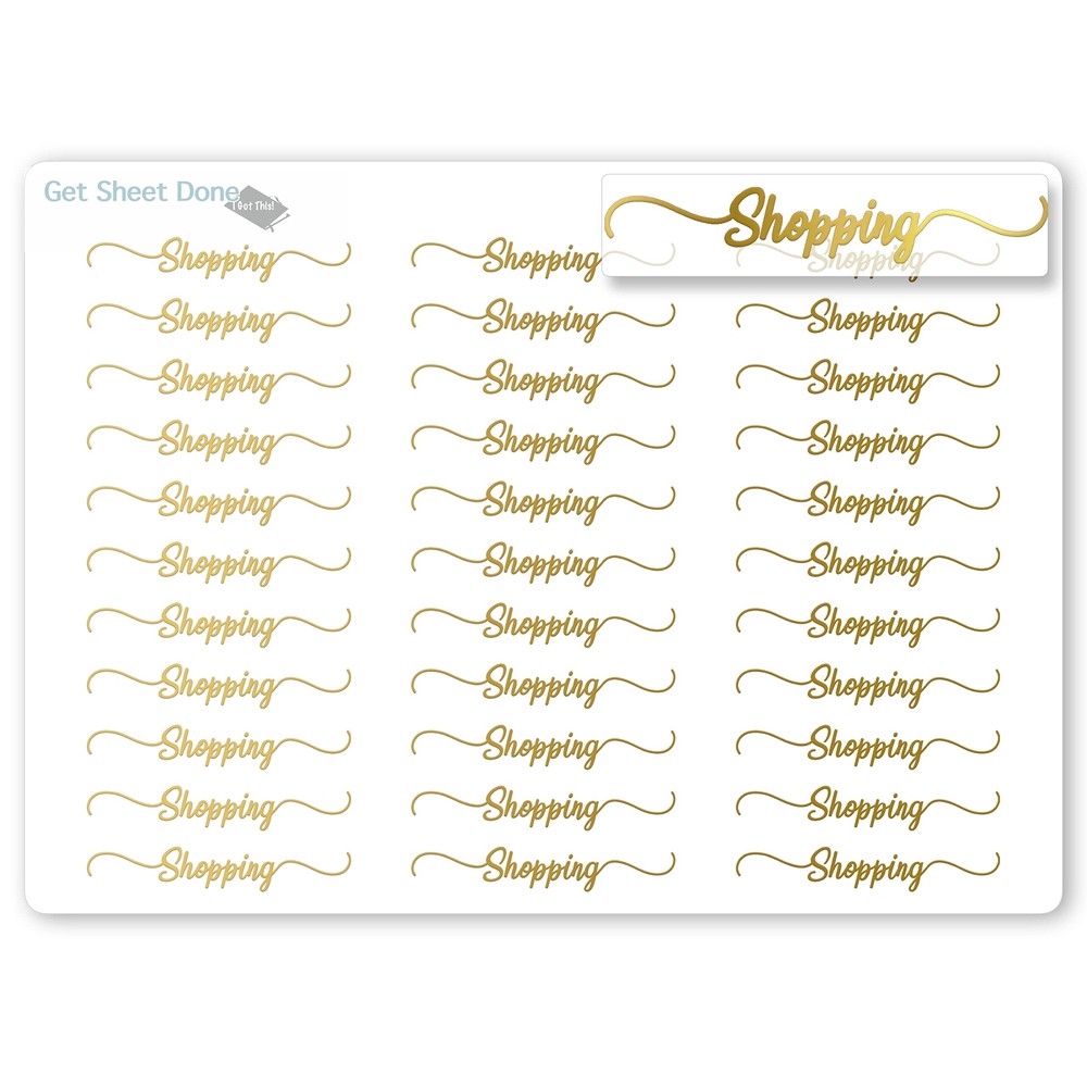 Shopping Script Planner Stickers / 30 Gold Foiled Text Headers (1.5”) /  H…