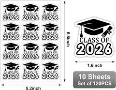 120Pcs Graduation Stickers, 1.6 Inch Self Adhesive Class of 2026 Stickers Label