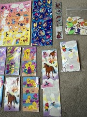 Lot of Lisa Frank Stickers (used & new) w/confetti Pieces