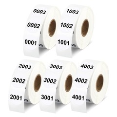 5000 PCS White Round Sequential Number Labels 1″ – 5 Rolls 0001-5000 for Invento