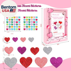 872 Pcs Valentines Heart Stickers, 3 Sizes 5 Colors Self-Adhesive Glitter Foam H