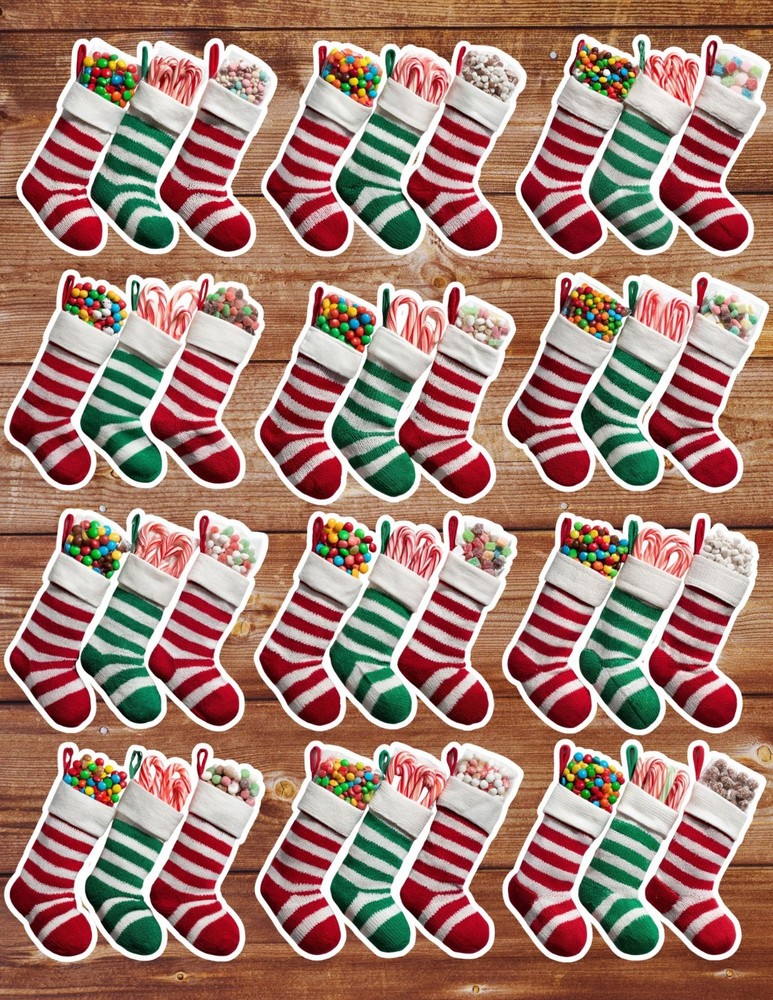 Christmas Stocking Vinyl Die Cut Stickers Set Scrapbooking Laptop Water Bottle