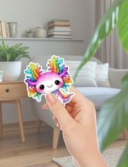 Colorful Axolotl Die Cut Vinyl Stickers Set Scrapbooking Laptop Water Bottle