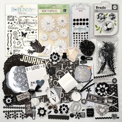 Black and White scrapbook planner journal junk paper art craft over 80 pcs lot