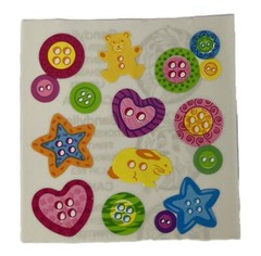 BABY BUTTONS Sticker(12pc) Sandylion•Star•Teddybear•Heart •Round•Sewing•2/4 hole