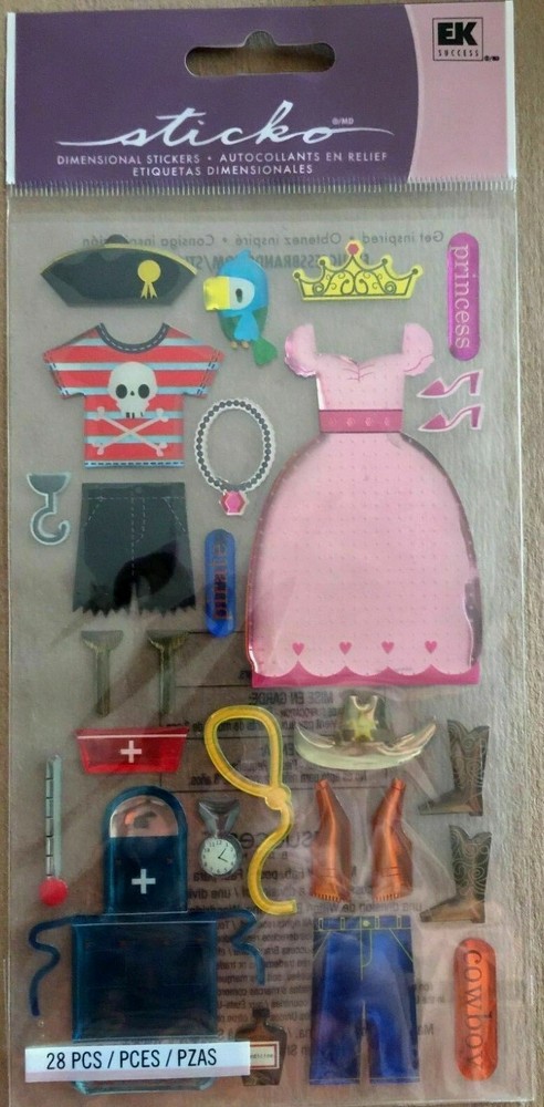 Costume Party Dress Up Princess Pirate Cowboy Doctor Play Sticko Epoxy stickers