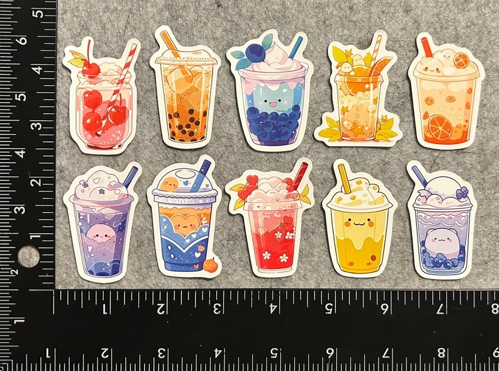 Lot Of 10 Boba Tea Time Animal Beverage Happy Stickers
