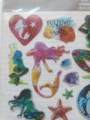 NEW Glitter Fancy Mermaid Starfish Dolphin Seashells Fish Puffy Stickers