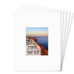 5 Pack 16×20 White Picture Mat Boards White Core Acid-Free Bevel Cut Picture