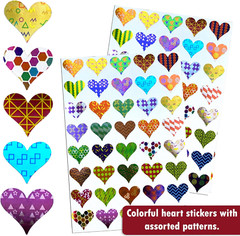 Valentines Heart Stickers with Assorted Patterns Metallic Sticker Hearts in Pink