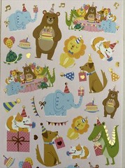 Stickers Happy Birthday Animals Party Cake Matte Finish Paper Foil Accents New