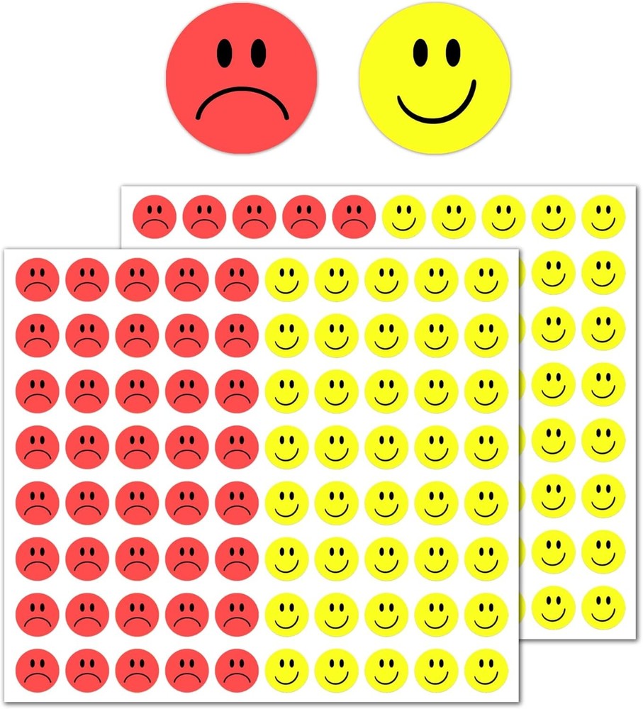 2000 Pieces – 1/2″ Smiling Happy Sad Face Behavior Emotion Stickers, Red/Yellow